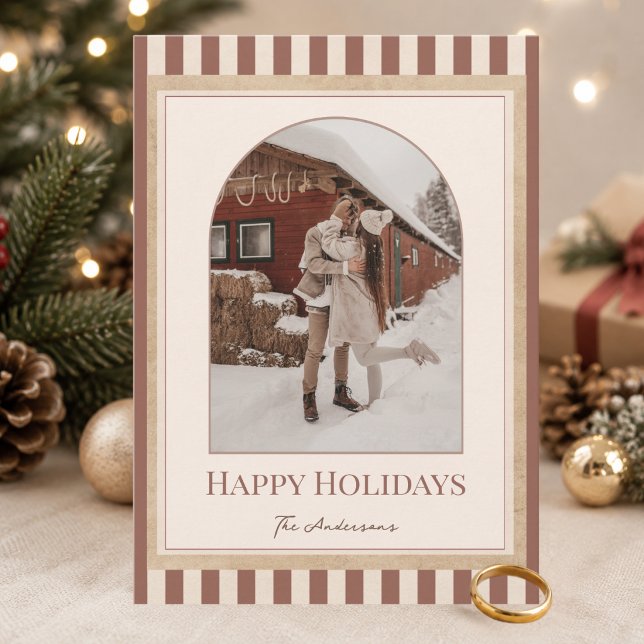 Navidad con foto de arco rayado neutral elegante (Subido por el creador)
