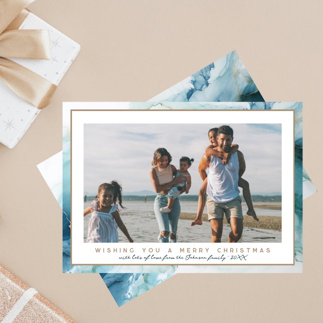 Navidad con Foto de Mármol Azul y Beige con Estilo (Subido por el creador)