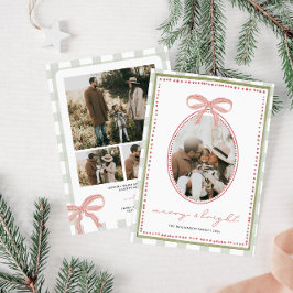 Navidad con foto familiar de lazo rosa vintage ele