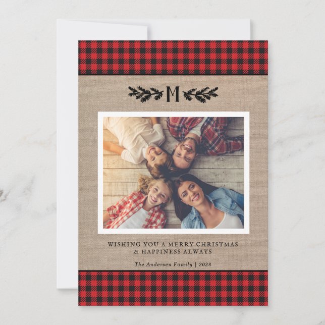 Navidad con foto monogramada de cuadros de Búfalo  (Anverso)