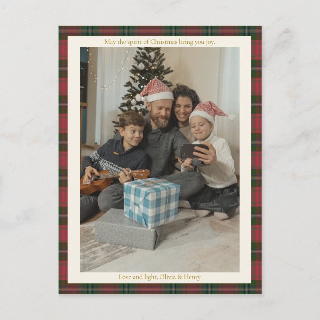 Navidad con Foto Personalizada de Cuadro Escocés R (Anverso)