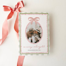 Navidad con lazo rosa vintage elegante y foto fami
