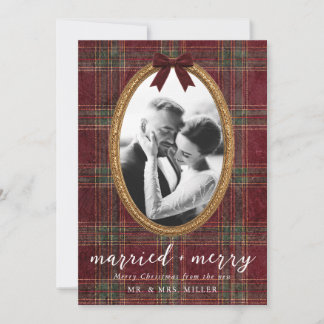 Navidad con Marco de Oro de Tartán Casados y Alegr