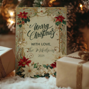 Navidad con Poinsettia y Acebo Vintage
