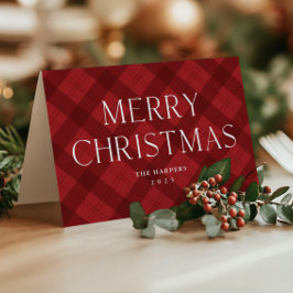 Navidad con tipografía elegante de cuadros rojos m