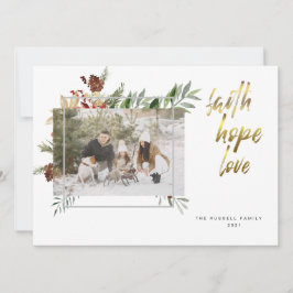 Navidad con tres fotos de caligrafía en oro elegan