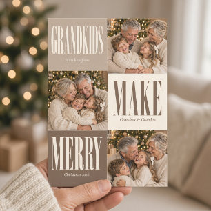 Navidad con tres fotos de nietos alegres neutrales