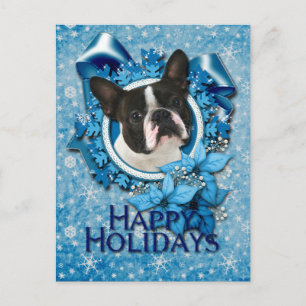 Navidad - copos de nieve azules - Boston Terrier