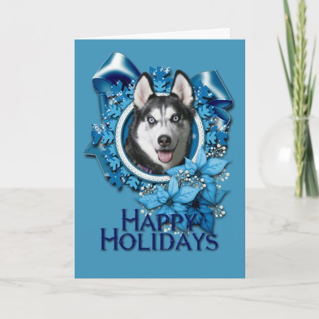 Navidad - copos de nieve azules - husky siberiano (Anverso)