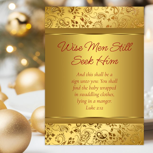 Navidad Cristiana Dorada Elegante  (Christian Christmas card with elegant gold swirls and Bible scriptures.)