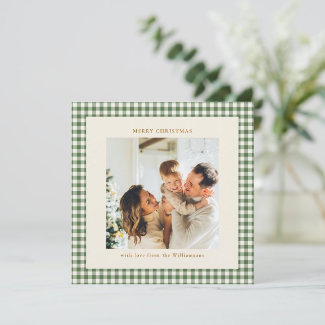 Navidad Cuadrada de Cuadros Vichy Verde Mono (Anverso de pie)