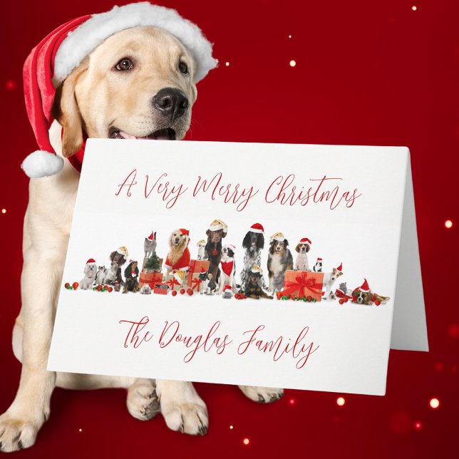 Navidad de Amantes de Perros con el Nombre de la F (Dog Lovers Christmas with Family Name Holiday Card)