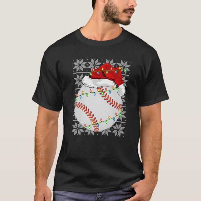 Navidad De Béisbol Iluminando Santa Ugly Sweater S (Anverso)