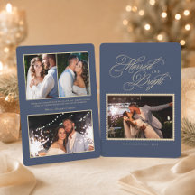 Navidad de Casados y Brillante Foto Azul Pizarra
