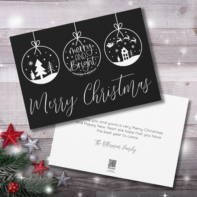 Navidad De Cereza Blanca Y Sencilla En Blanco Y Ne (Black And White Simple Merry Christmas Holiday Card)