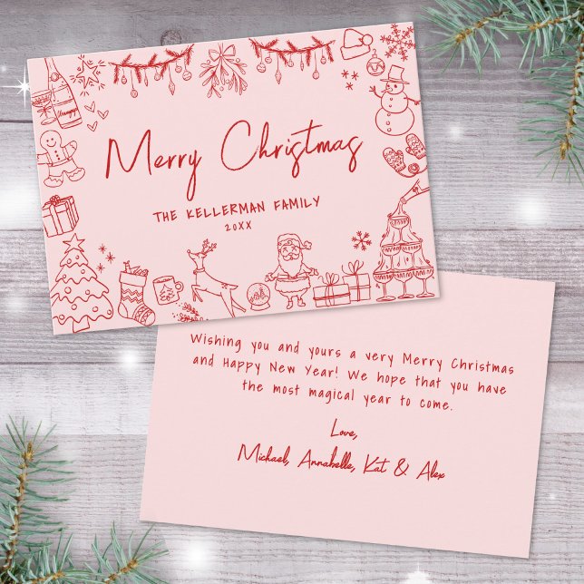 Navidad De Cerezo De Mano Dura (Hand Drawn Quirky Merry Christmas Holiday Card)