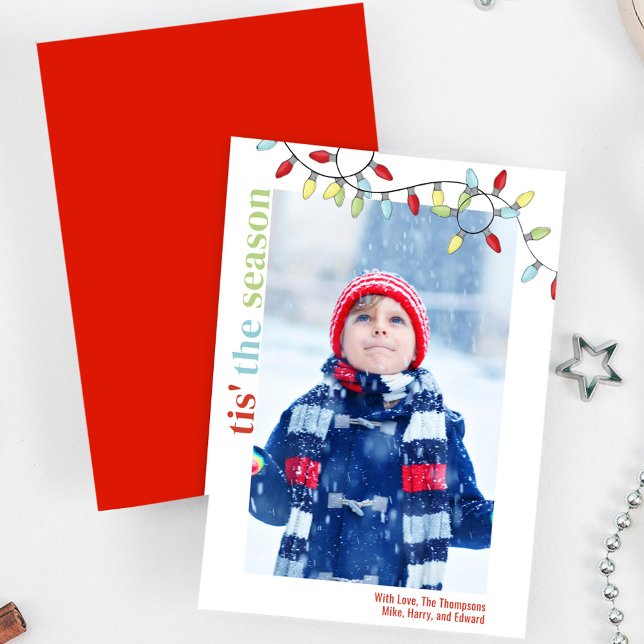 Navidad de Cute Colorful String Lights (Christmas holiday photo card with colorful string lights. )