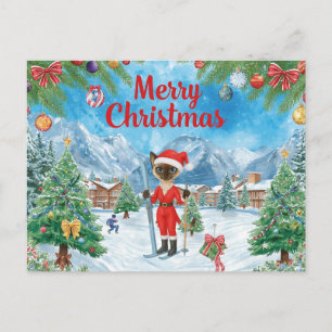 Navidad de esquí para fanático del gato Santa Clau