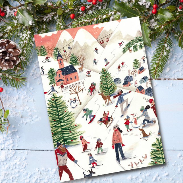 Navidad de invierno nórdica rosa linda (Cute Pink Nordic Winter Christmas Holiday Postcard)