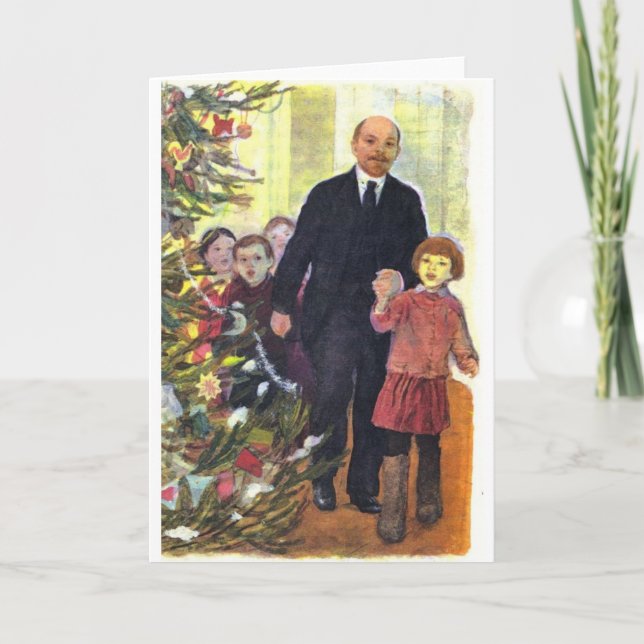 Navidad de la acuarela del vintage con Lenin (Anverso)