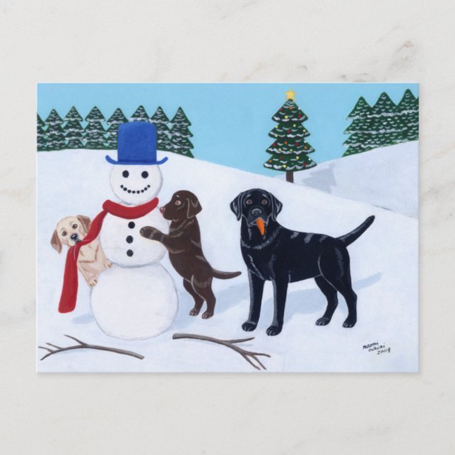 Navidad de Labrador con el muñeco de nieve (Anverso)