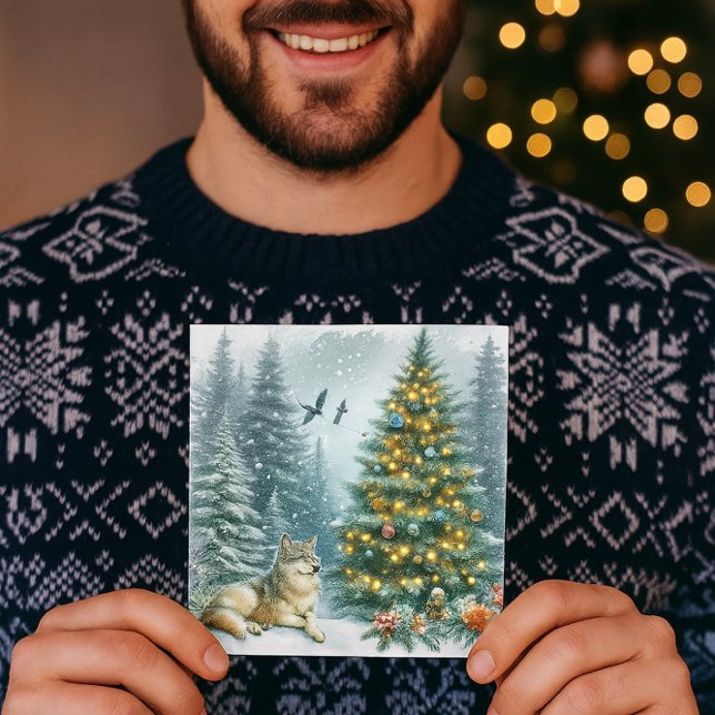 Navidad de Lobo en el País de las Maravillas de In (Digital watercolor  Christmas cards for men. Personalize Greeting on the backside )