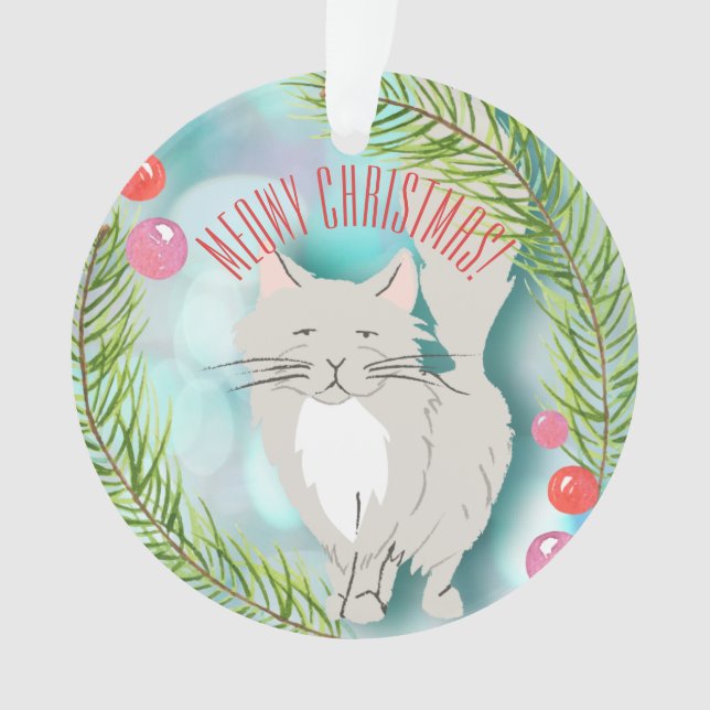 Navidad de Meowy - ornamento festivo del gato del (Anverso)