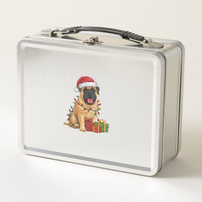 Navidad de perro mastiff francés iluminando Santa  (Anverso)