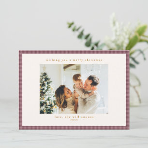 Navidad de Plum Mauve Gingham con Foto Familiar Pe
