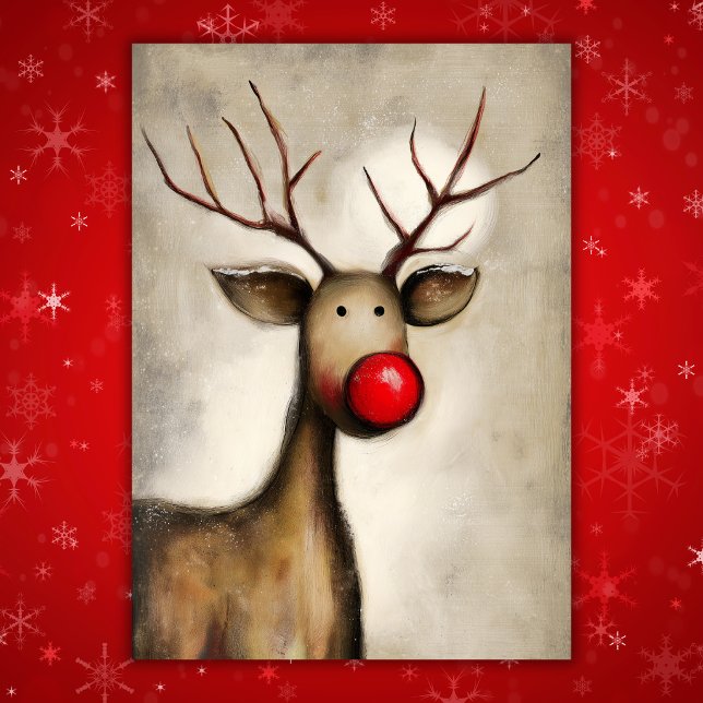 Navidad de Reno Cuerno Rojo Lindo (Cute Red-Nosed Reindeer Christmas Holiday Card Front)