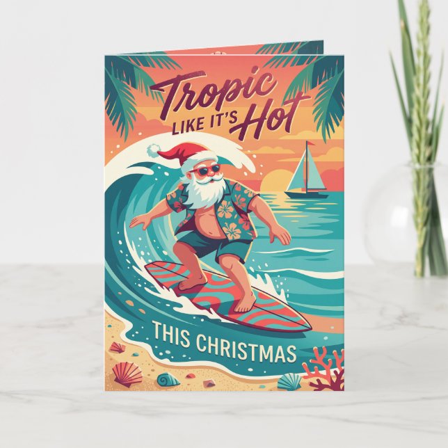Navidad de surfing Santa tropical como su caliente (Anverso)