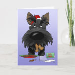 Navidad de Terrier del escocés<br><div class="desc">Escocés Terrier que intenta conseguir lejos con la consumición de todas las galletas de Santa. El escocés está llevando un gorra de Santa,  con el hombre del pan del jengibre en su boca y el interior de la tarjeta lee,  "Ho… Ho… Ho???"</div>