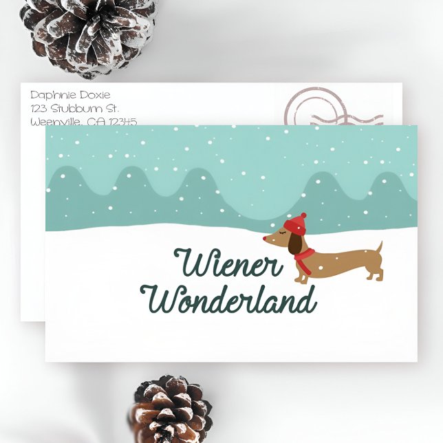 Navidad del Dachshund del país de las maravillas (Wiener dog Christmas cards)