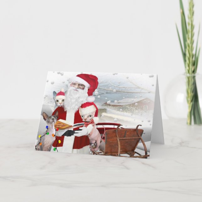 Navidad del gatito de Sphynx con Santa (Anverso)