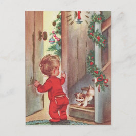 Navidad del niño y del perrito del vintage