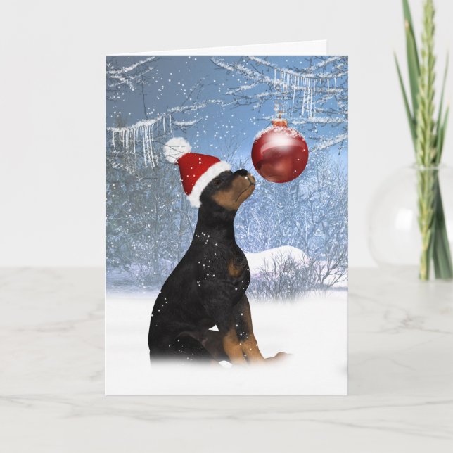 Navidad del perrito de Rottweiler - tarjeta del (Anverso)