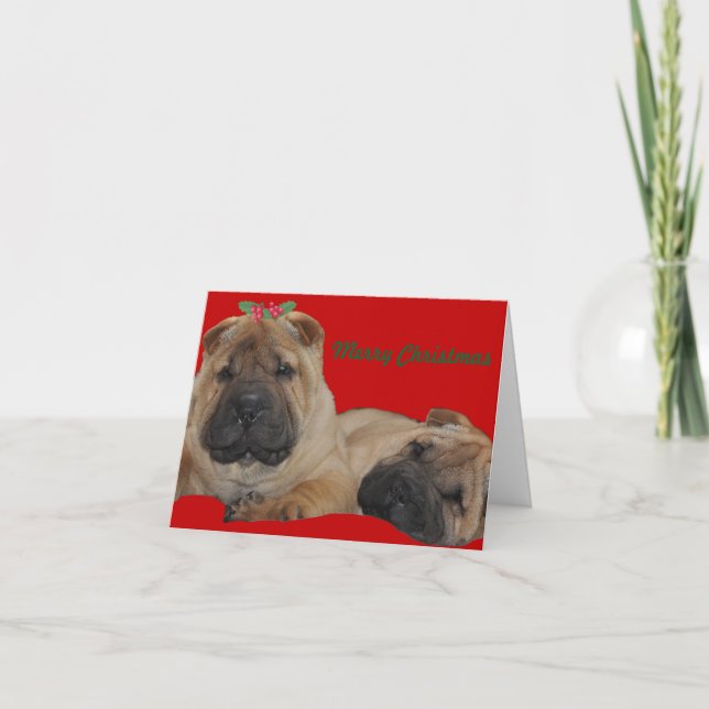 Navidad del perrito del acebo de Shar Pei (Anverso)
