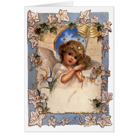 Navidad del vintage, ángel del Victorian con el Tarjeta