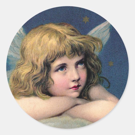 Navidad del vintage, ángel hermoso con las pegatina redonda