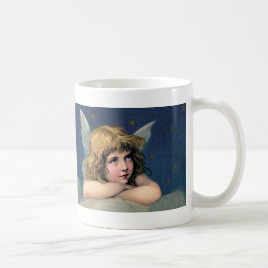 Navidad del vintage, ángel hermoso con las taza de café