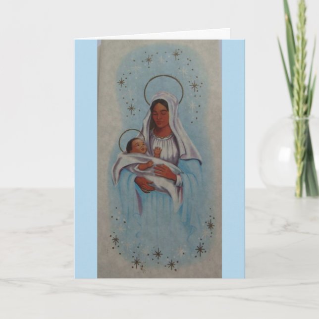Navidad del vintage - bebé Jesús y madre Maria, (Anverso)