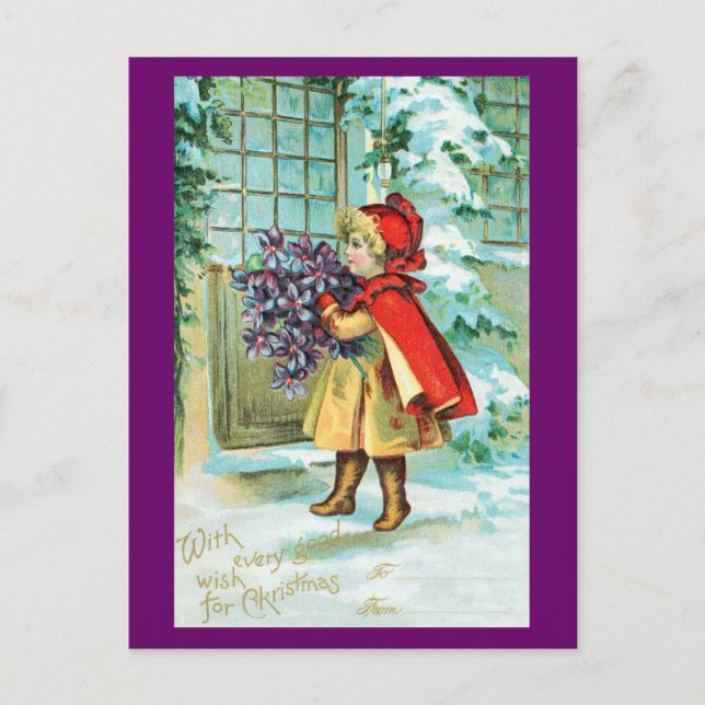 Navidad del vintage - niña con las violetas (Anverso)