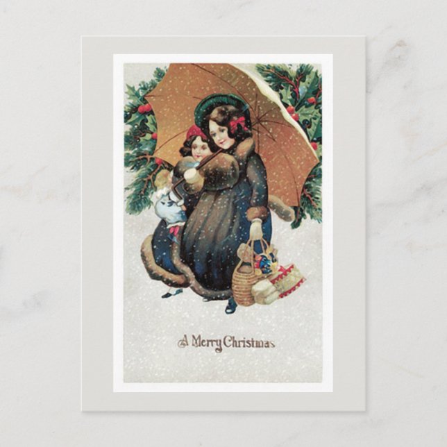 Navidad del vintage que hace compras en nieve (Anverso)