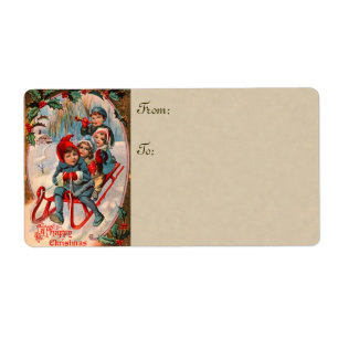 Navidad del vintage Sledding etiquetas grandes del