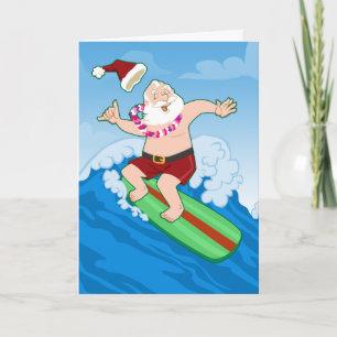 Navidad divertido de Santa que practica surf