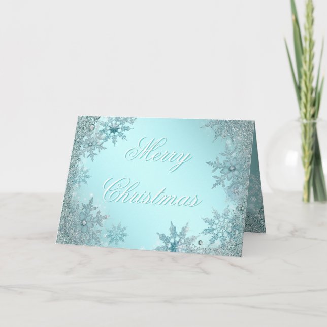 Navidad Elegante Copo de Nieve Azul Turquesa (Anverso)
