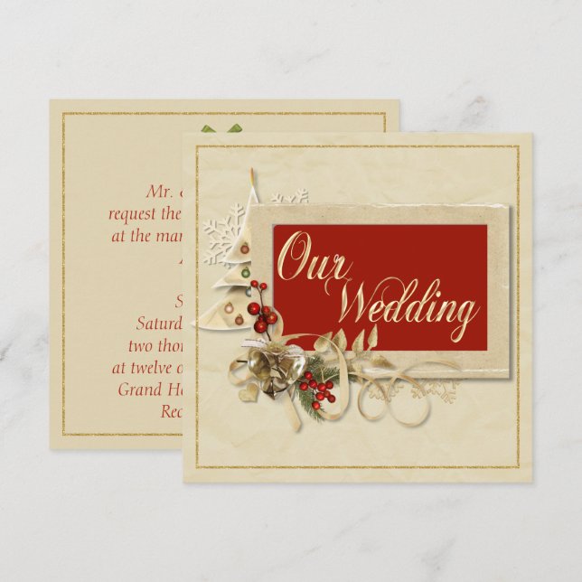 Navidad elegante del oro que casa la invitación (Anverso / Reverso)