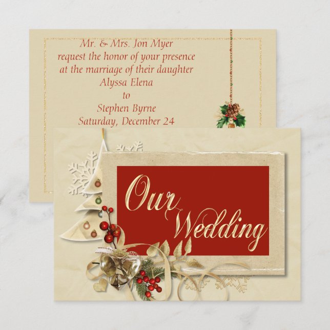 Navidad elegante del oro que casa la invitación (Anverso / Reverso)