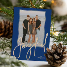 Navidad elegante JOYFUL Escritura en Foto Azul de 