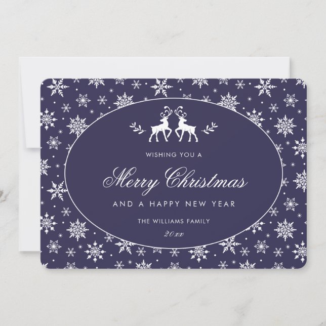 Navidad Elegante Reno Blanco Copos de Nieve (Anverso)